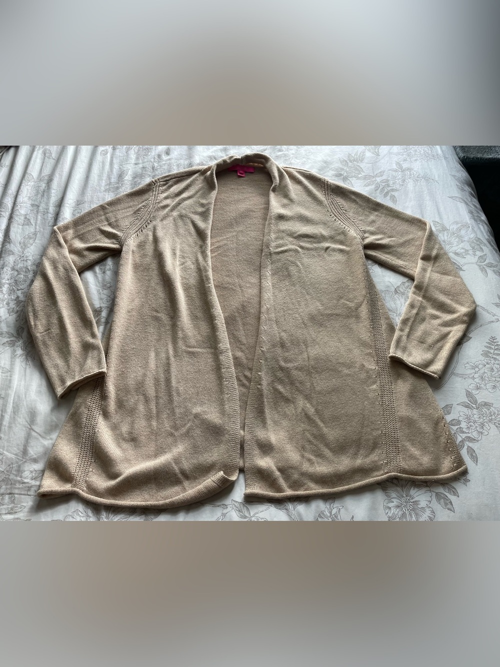 Lilly Pulitzer Beige Gold Metallic Cashmere Blend Open Cardigan Large Classic